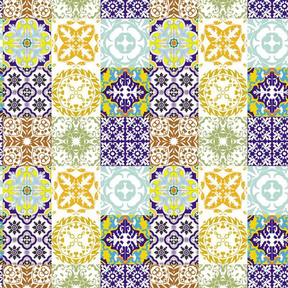 Papel Parede Azulejo Tons Amarelo E Azul Cozinha Lavatório