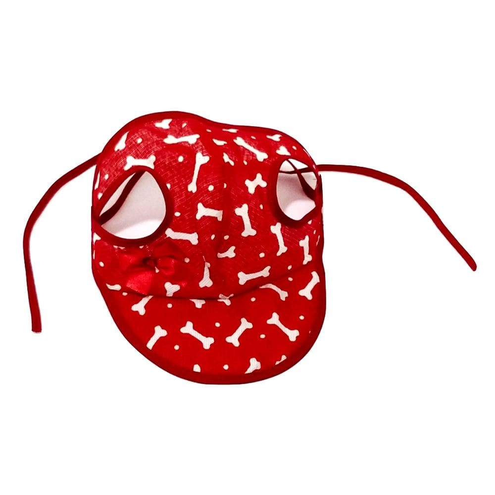 Boné Cachorro viseira vermelha estampada de ossinhos tamG