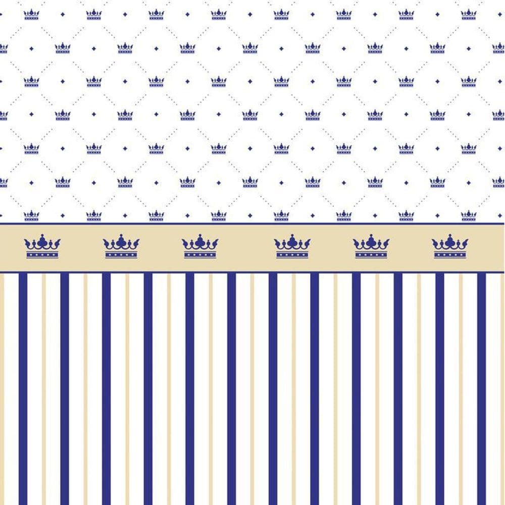 Papel De Parede Branco Com Listra E Coroa Azul Infantil Bebê