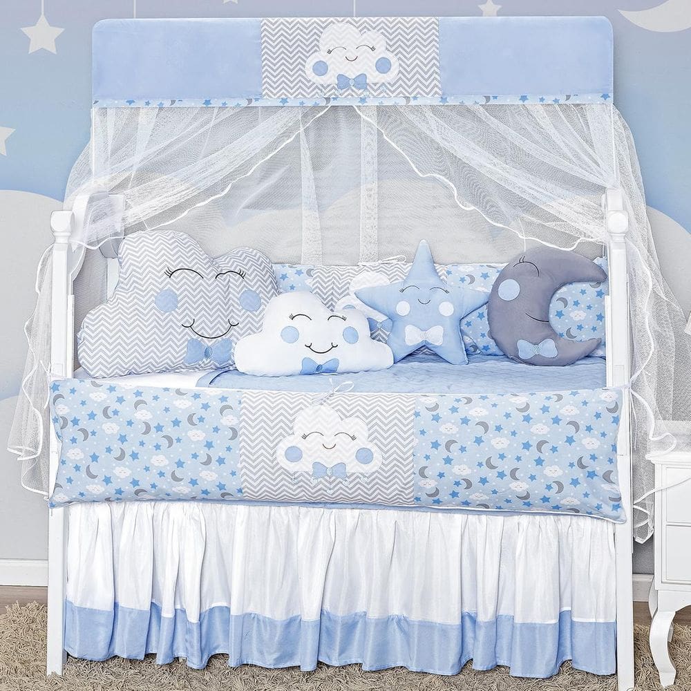 Jogo De Berço Para Menino 12 Peças Formato Azul Nuvem