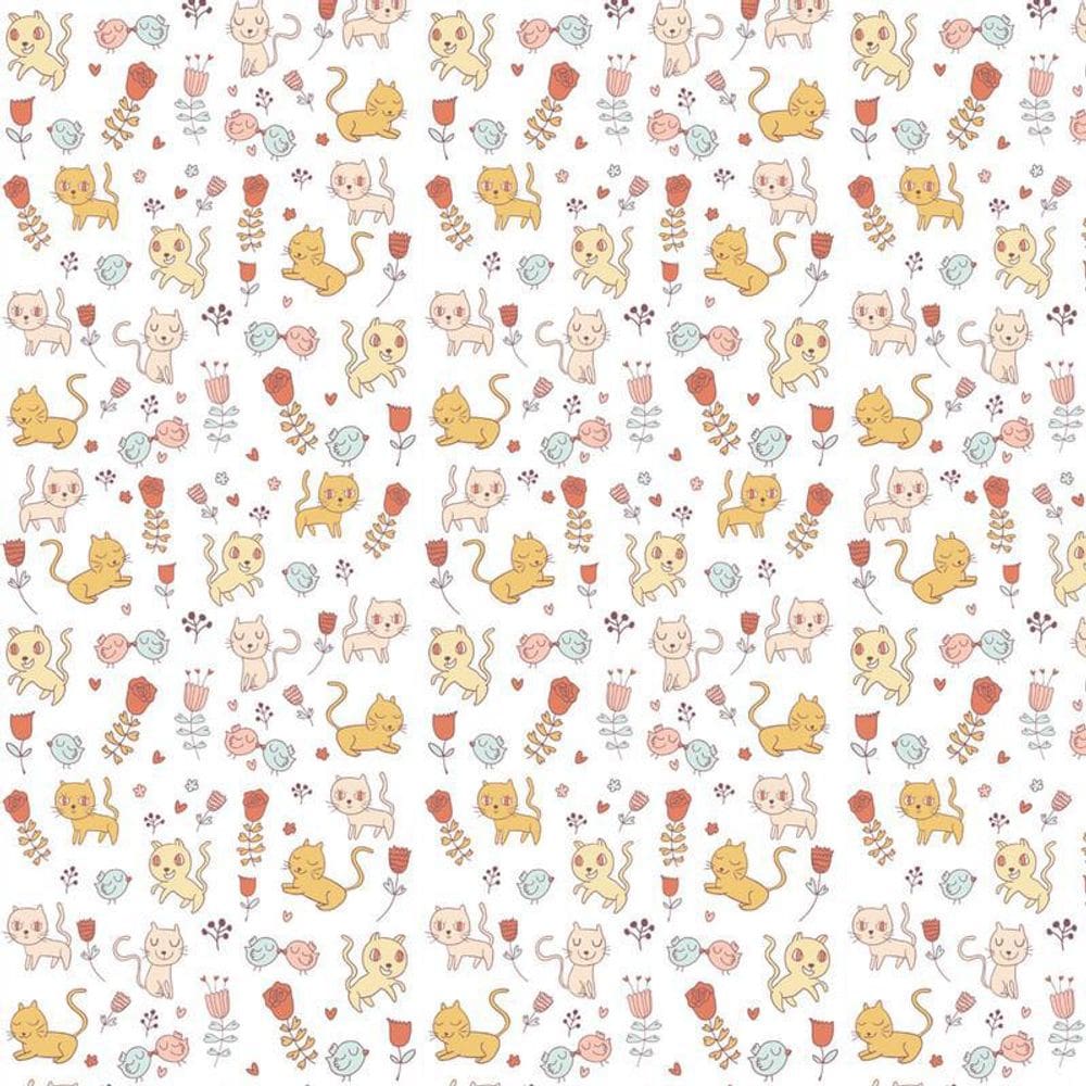 Papel De Parede Gatinhos Rosas Passarinhos Autocolante Sala