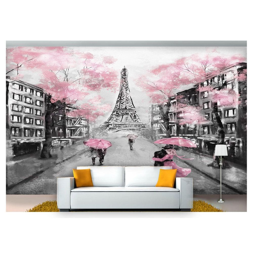 Papel De Parede Pintura Torre Eiffel Flores  Cda37