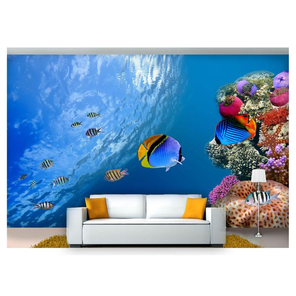 Papel De Parede Vida Marinha Peixes Corais 3D Fm94