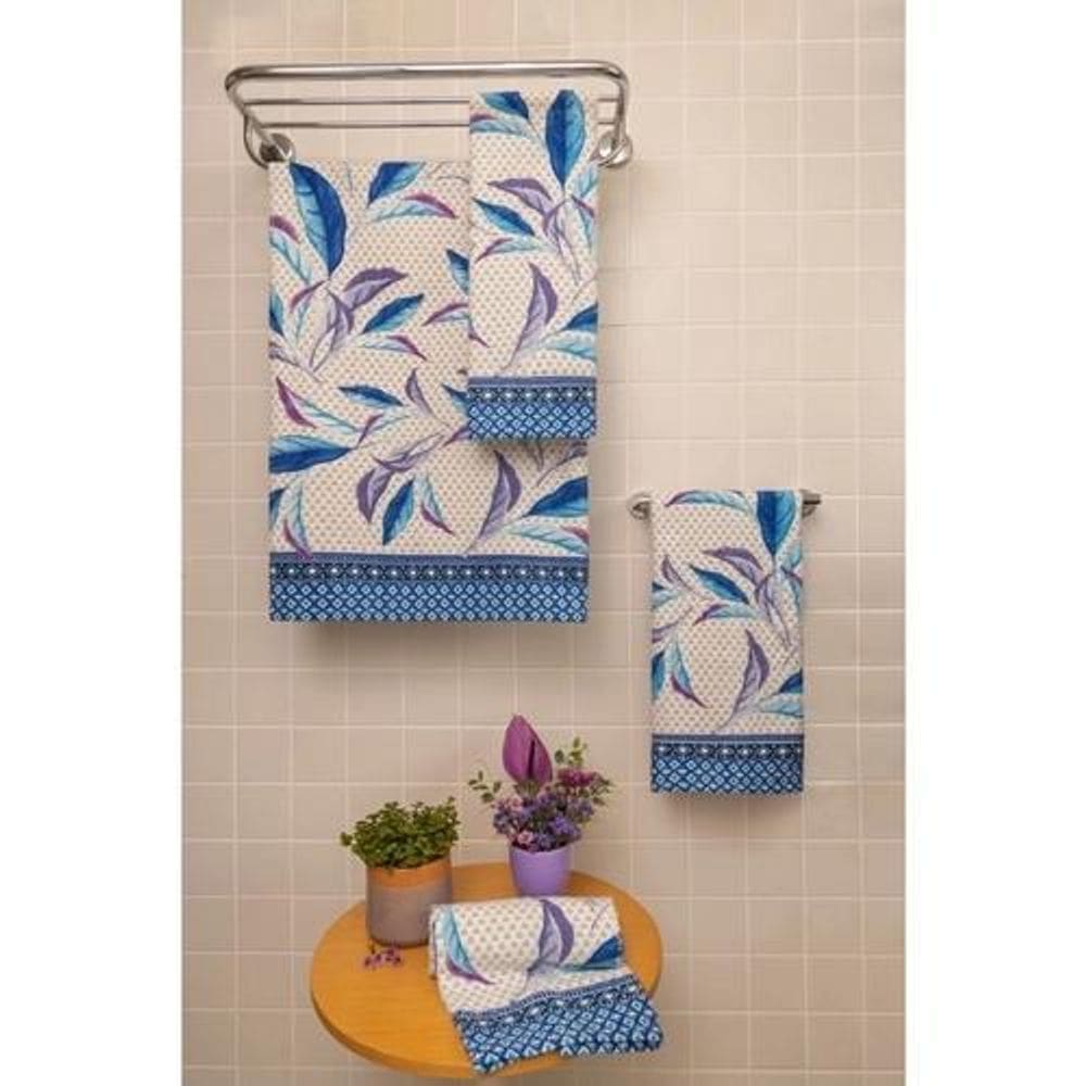 Jogo De Banho 4 Pecas Tijuca 2 Banho + 2 Rosto Azul/Branco