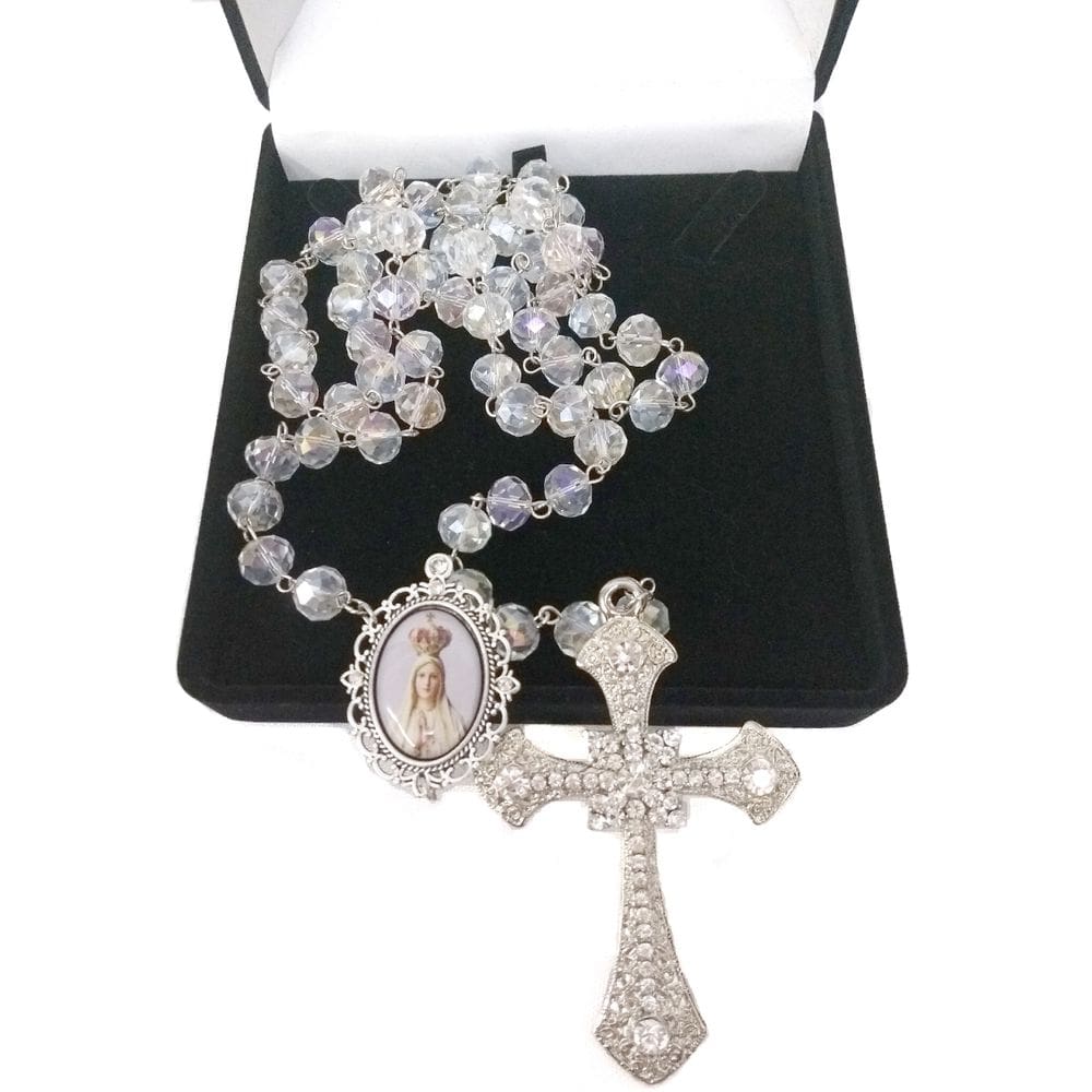 Terço De Noiva Prata Cristal Boreal Nossa Senhora De Fátima