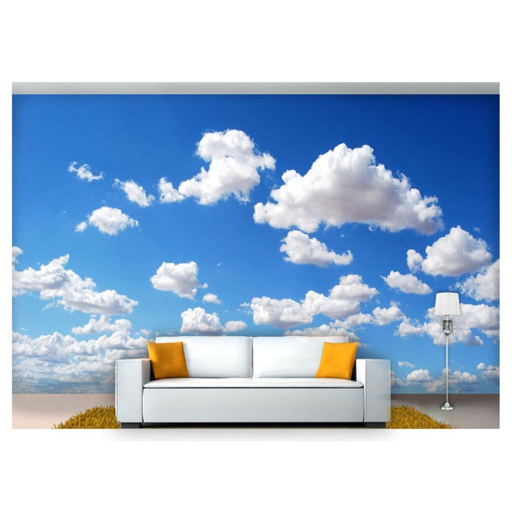 Papel De Parede Céu Azul Nuvens Brancas 3D Nsk82