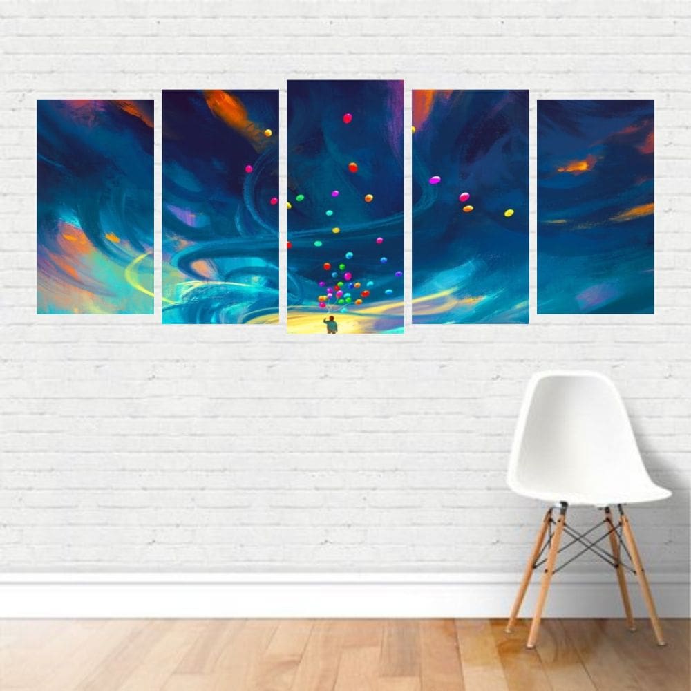 Quadro Arte Abstrato Tornado Azul Balões Colorido Canvas