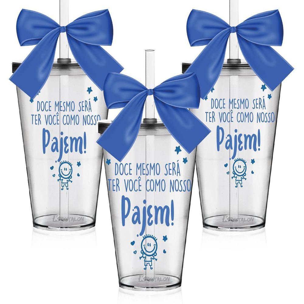Kit 3 Copos Convite Com Laço Personalizados Pajem