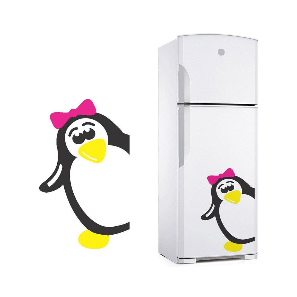 Adesivo Decorativo De Geladeira Pinguim Aparecendo