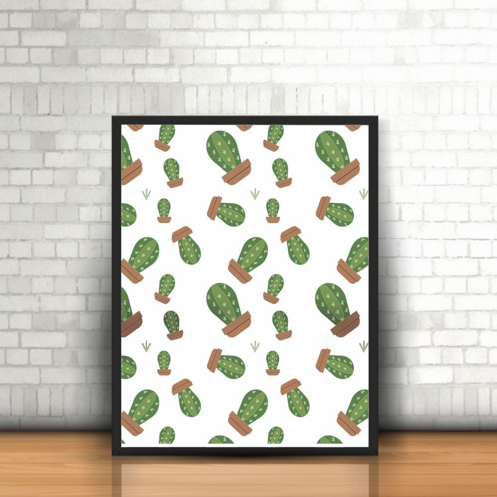 Quadro com Moldura Cactus Cacto Plantas Vasos Flores Desenho