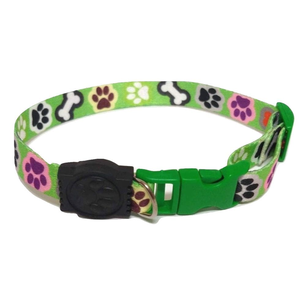 Coleira seda estampa patinhas/ossinhos verde tamanho único