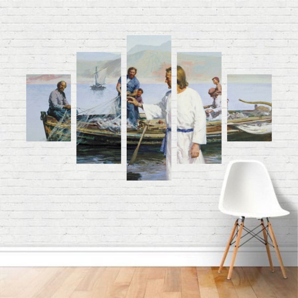 Quadro Religião Jesus Cristo Discípulos Barco Rio em Canvas