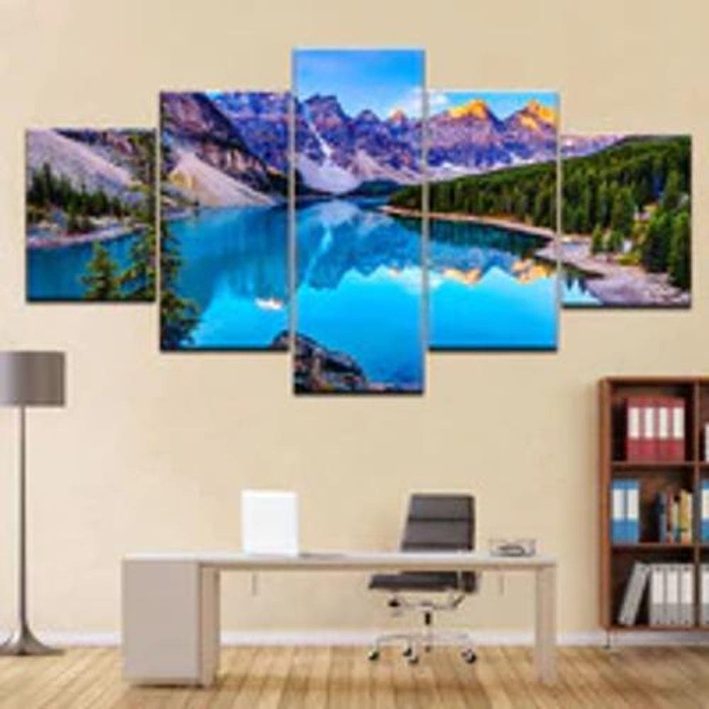 Quadro Decorativo Mosaico De 5 Peças Paisagem Rio E Montanha