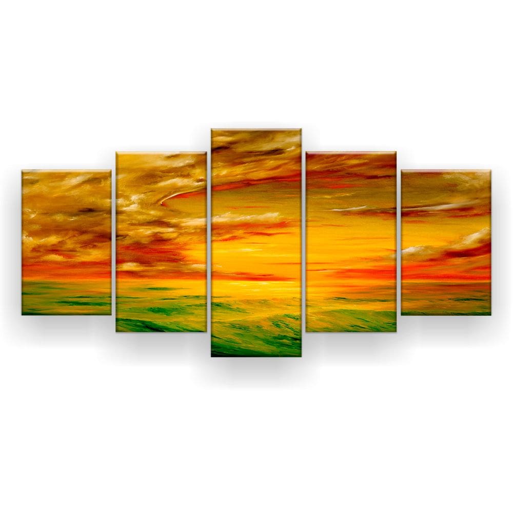 Quadro Decorativo Pintura Pôr Sol Na Califórnia 129X61 5 Pç