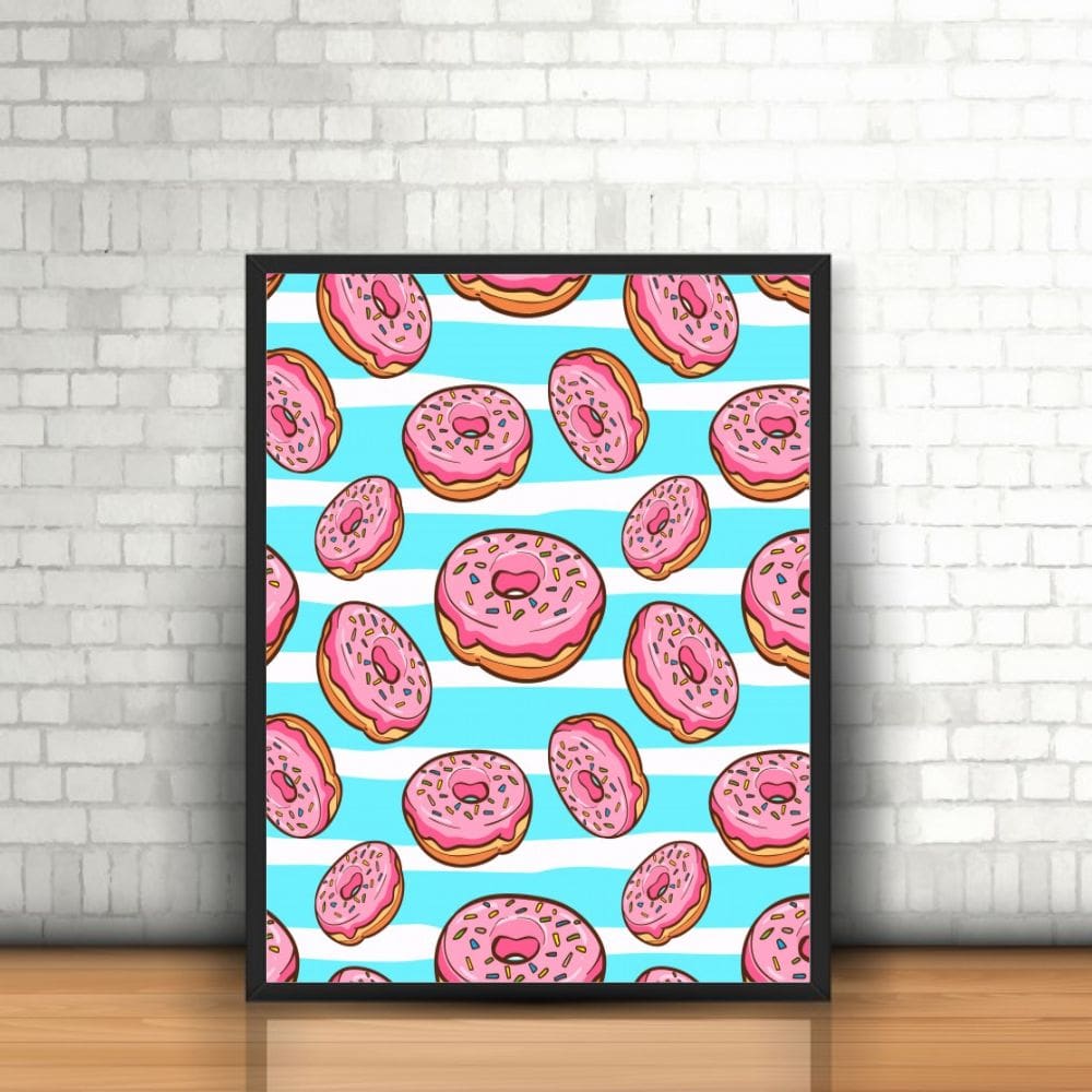 Quadro com Moldura  Donuts Rosquinha Doce Candy Guloseima
