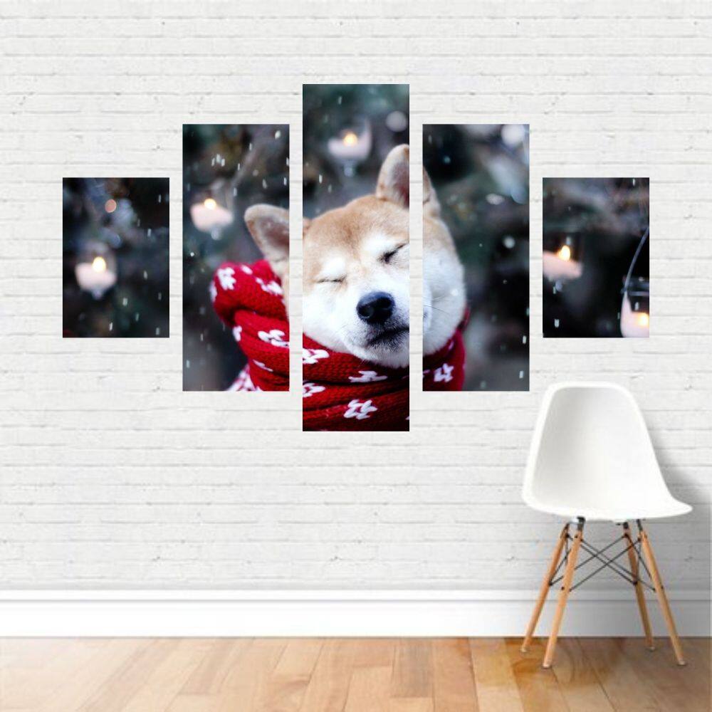 Quadro em Tela Canvas Cachorro Akita Inu Doméstico  Neve