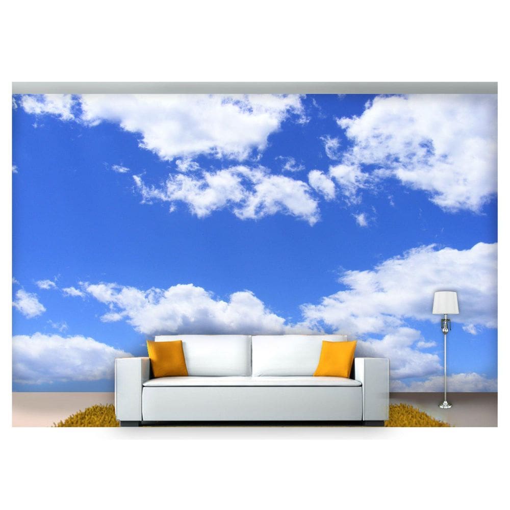 Papel De Parede Céu Azul Nuvens Brancas 3D Nsk65