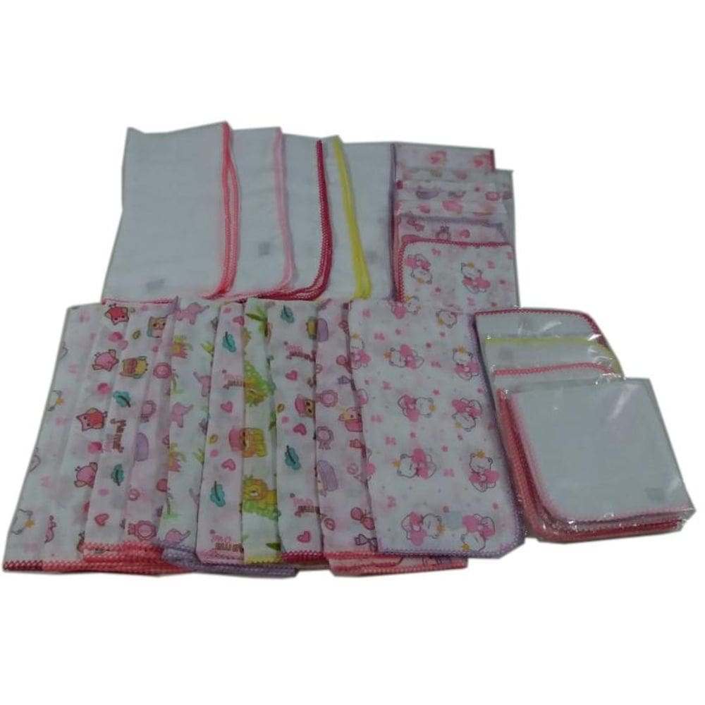 Kit 30 Fraldas De Boca e 15 Fralda de pano para menina