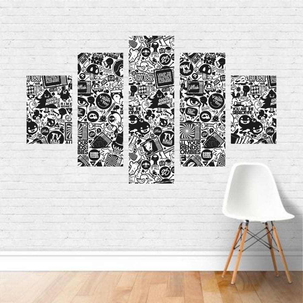 Quadro Preto Branco Figuras Frases Cinza Arte Sticker Canvas