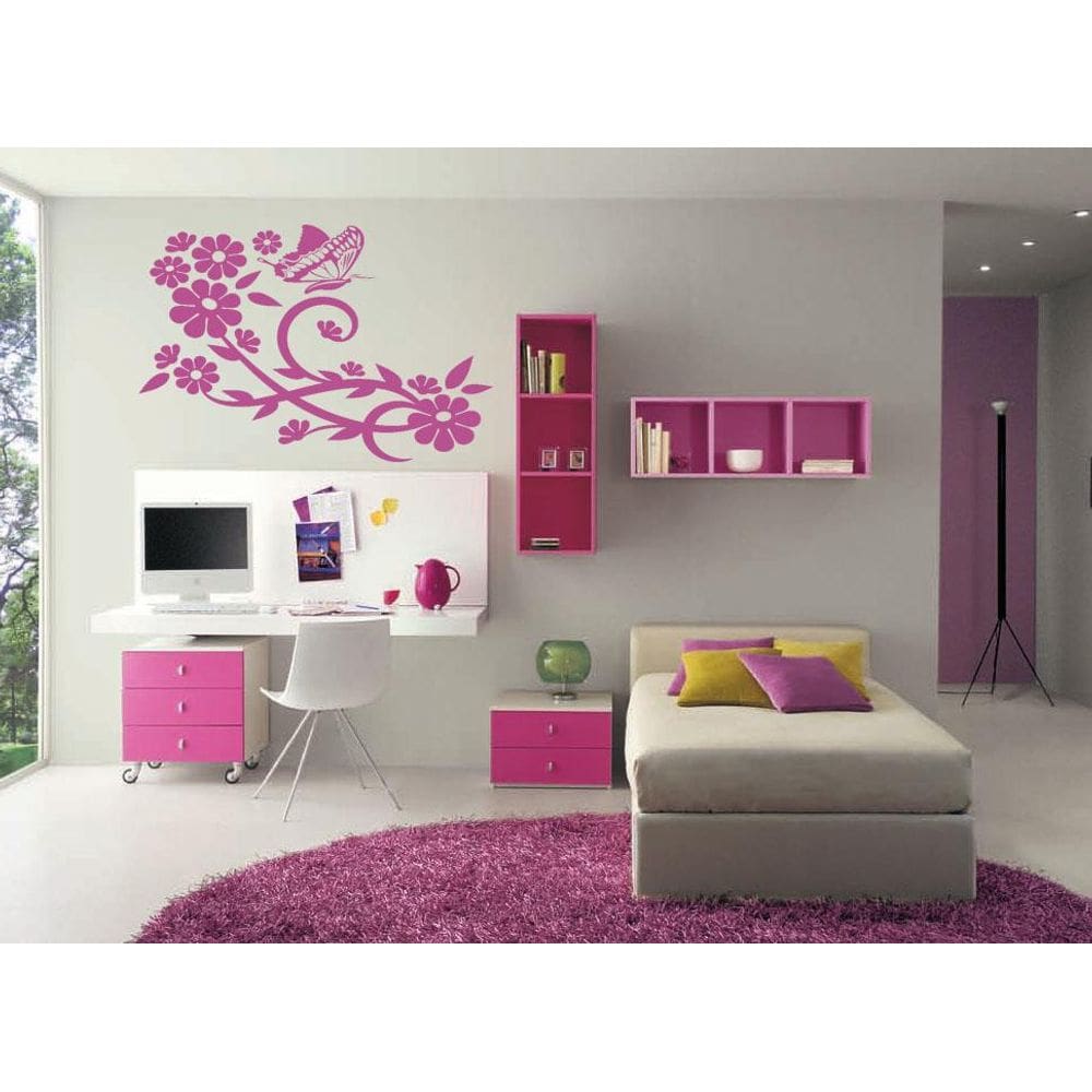 Adesivo Decorativo de Parede Borboleta com Floral e planta