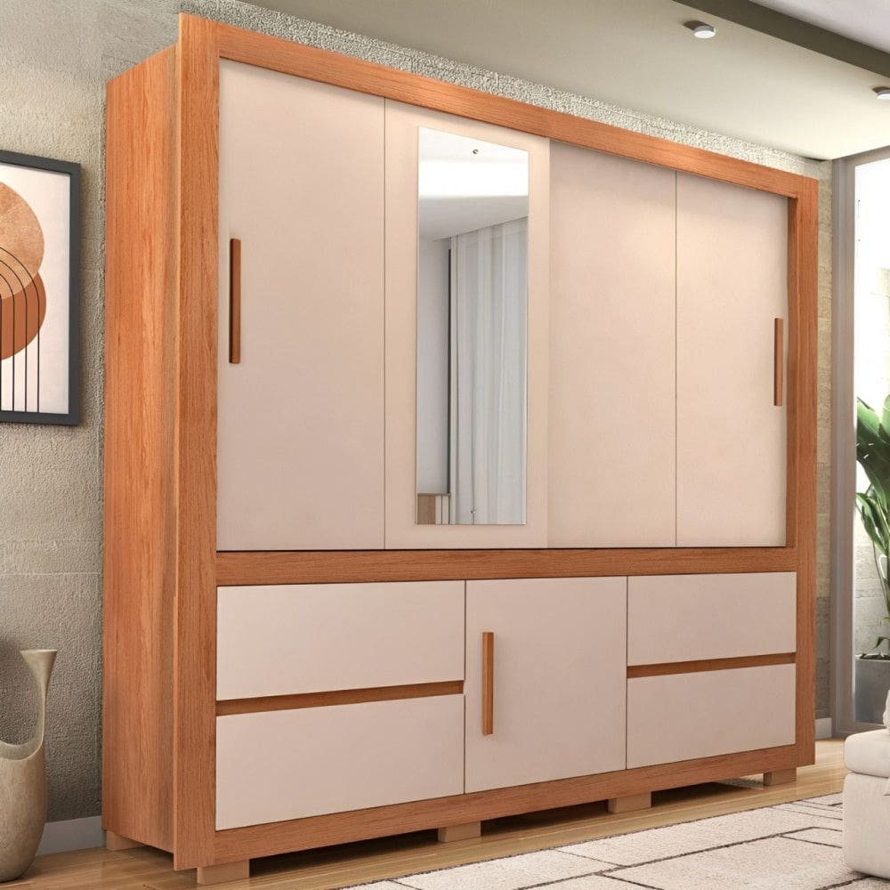 Guarda-Roupa Caemmun Optimus Lux 3 Portas de Correr 4 Gavetas com Espelho