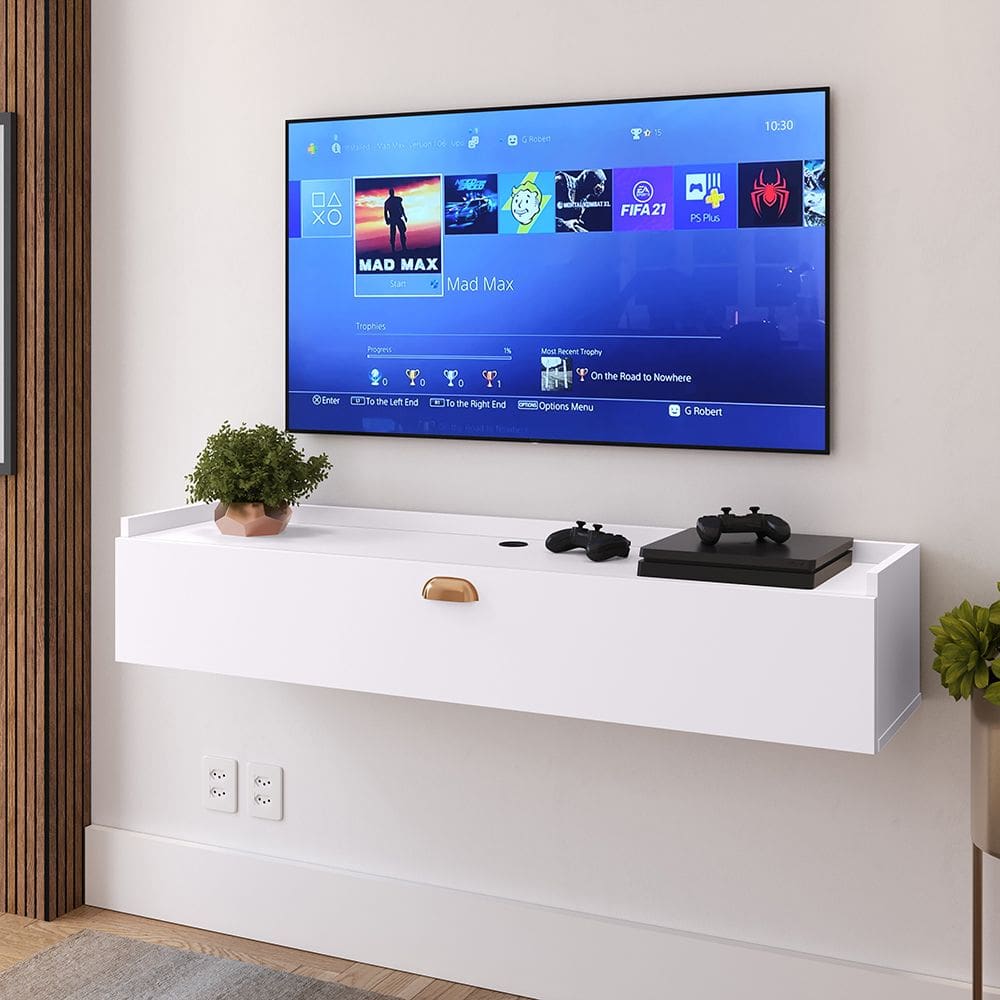 Rack Suspenso Home Classic New Tv 32 Polegadas 1 Porta Puxador Concha Quarto Sala Recepção Branco - Lojas Rpm