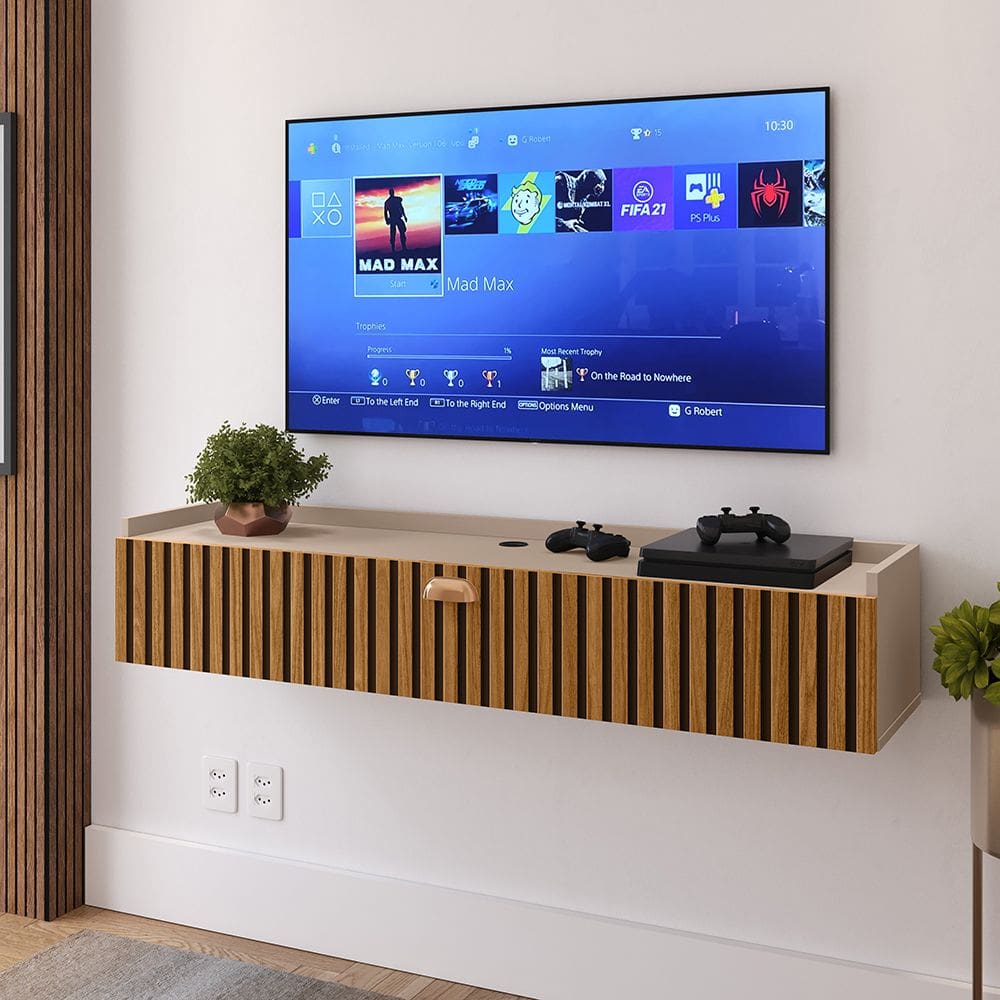 Rack Suspenso Home Classic New Tv 32 Polegadas 1 Porta Puxador Concha Quarto Sala Recepção Marrom - Lojas RPM