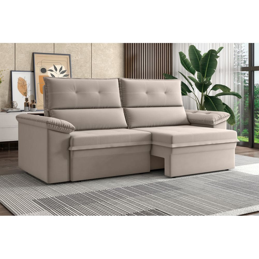 Sofá Aspen 1,80m Retrátil Reclinável Suede Capuccino XFlex Sofás