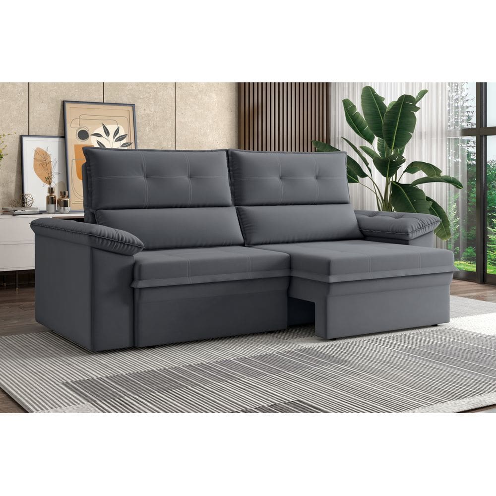 Sofá Aspen 1,80m Retrátil Reclinável Suede Cinza XFlex Sofás