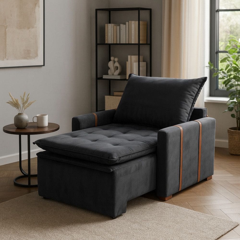 Poltrona Cama Reclinavel Estofada Para Sala E Quarto