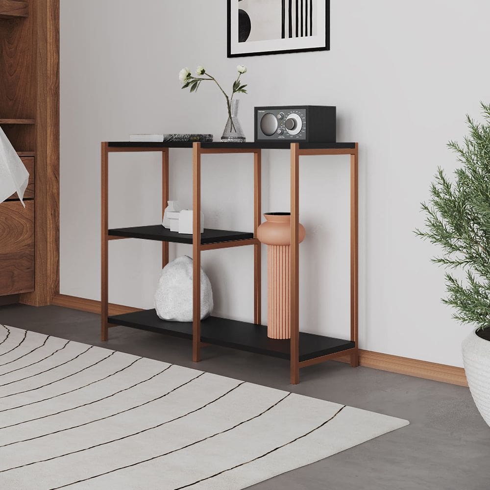 Aparador Console Industrial Artesania 95cm para Sala Home Hall Entrada e Decoração - Cobre/preto
