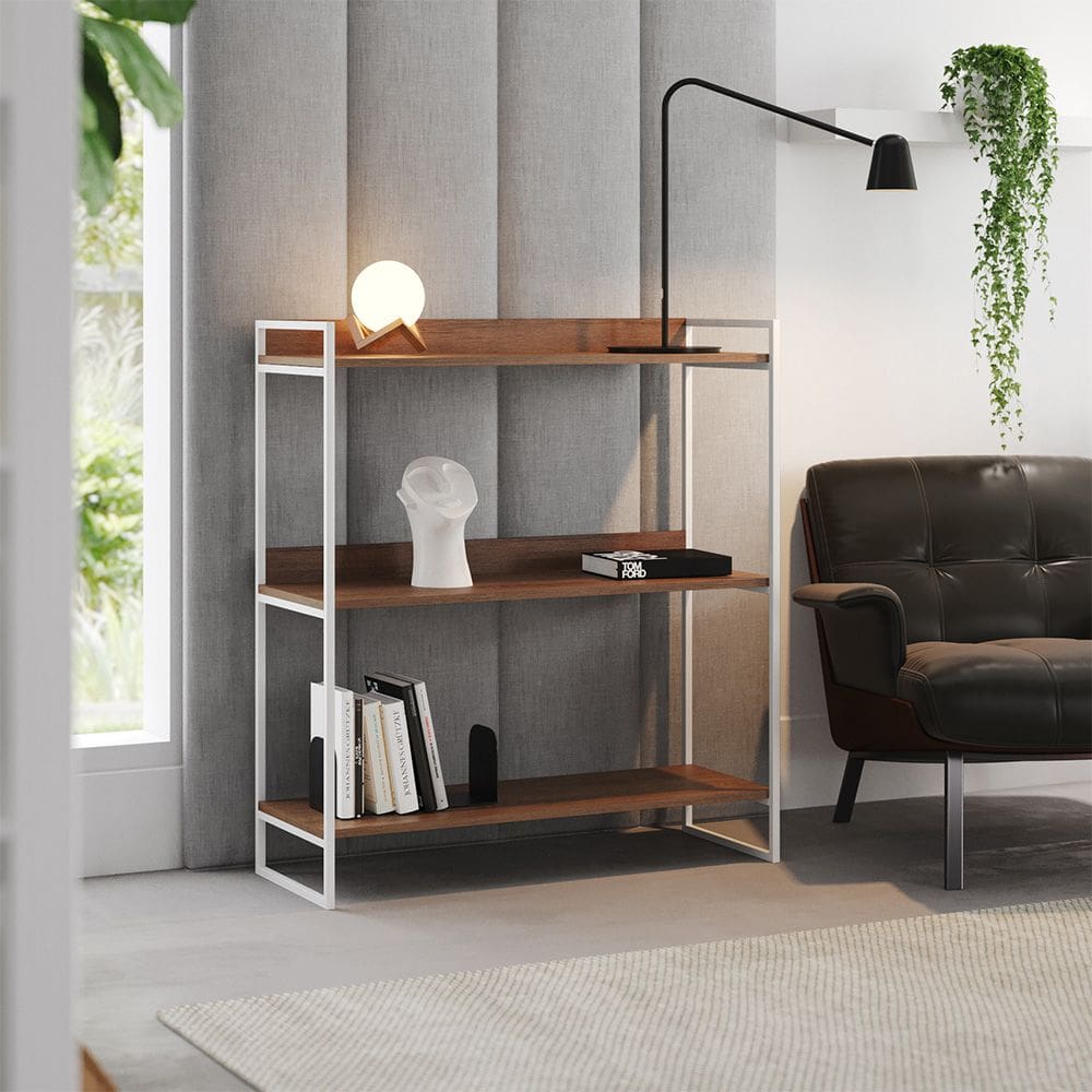 Console Buffet Industrial Córdoba 95cm 3 Prateleiras para Entrada Sala Corredor - Branco/carvalho