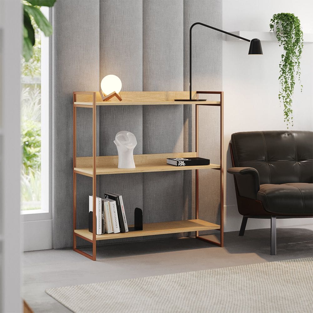 Console Aparador Córdoba 95cm Industrial 3 Prateleiras Multiuso para Entrada Sala - Cobre/castanho