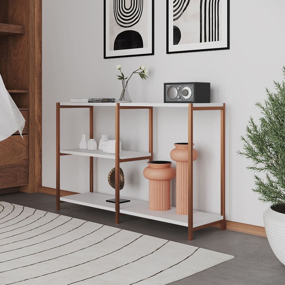 Aparador Console Industrial Artesania 120cm para Sala Hall Entrada Corredor Decoração- Cobre/branco