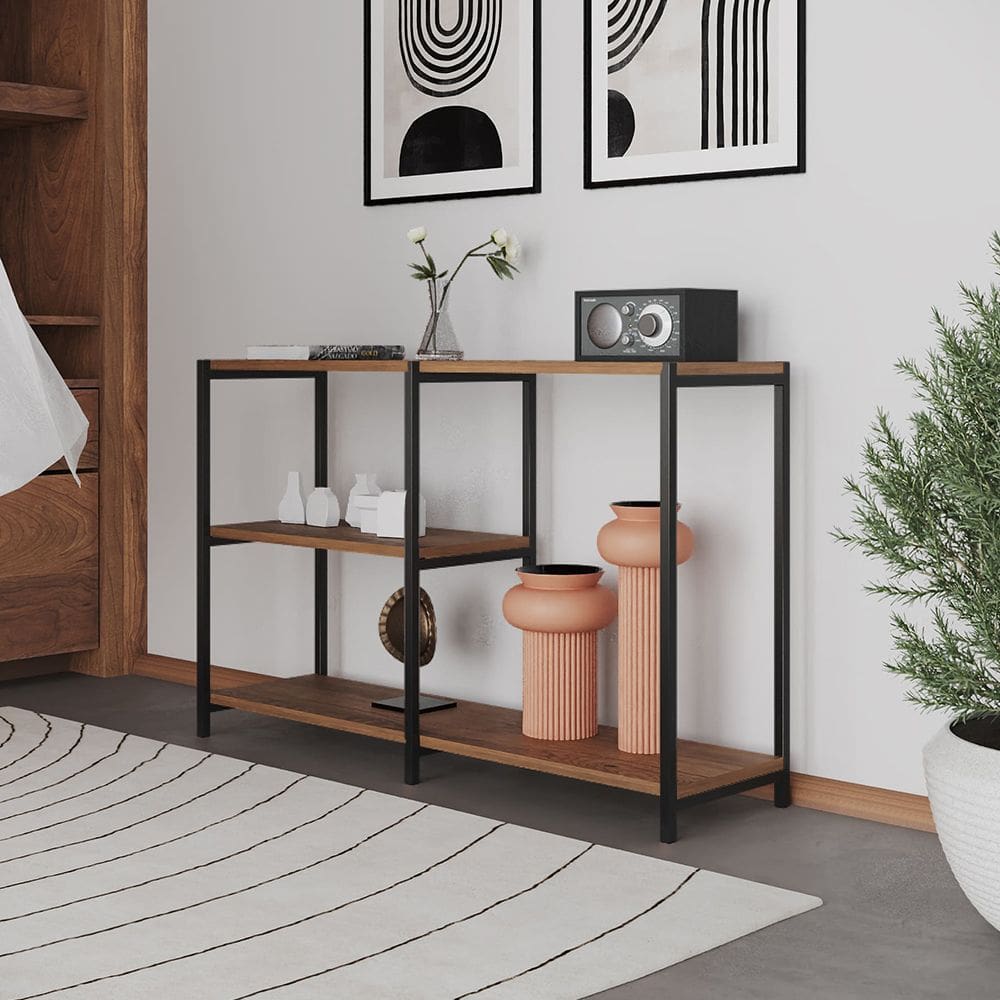 Aparador Console Industrial Artesania 120cm para Sala Home Hall Entrada e Decoração - Preto/imbuia