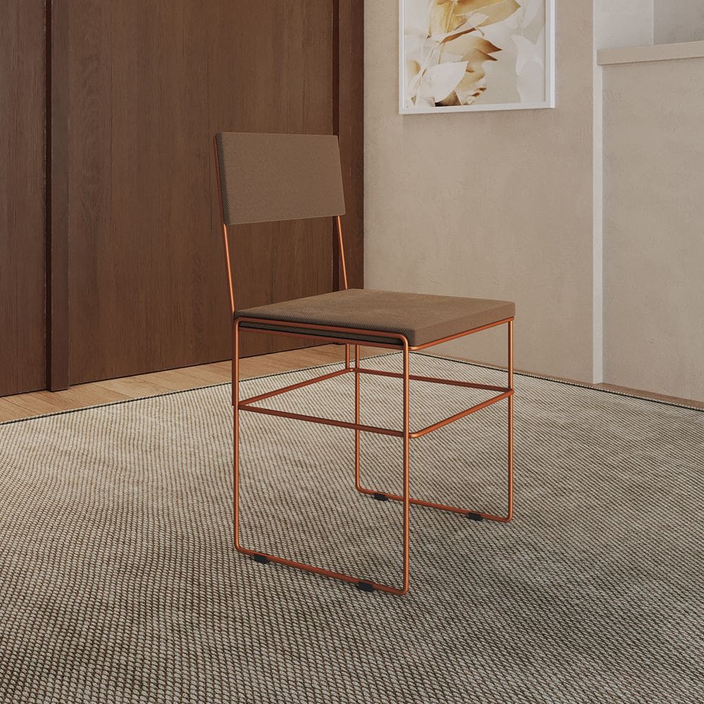 Cadeira de Jantar Industrial Vitória Estofada Veludo Base Cobre para Sala Cozinha Mesa-cobre/marrom