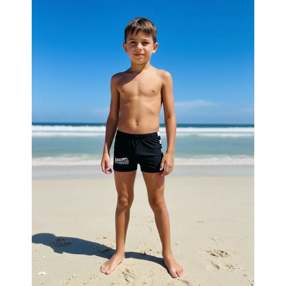Sunga Boxer Infantil Preta Racing para Praia e Piscina