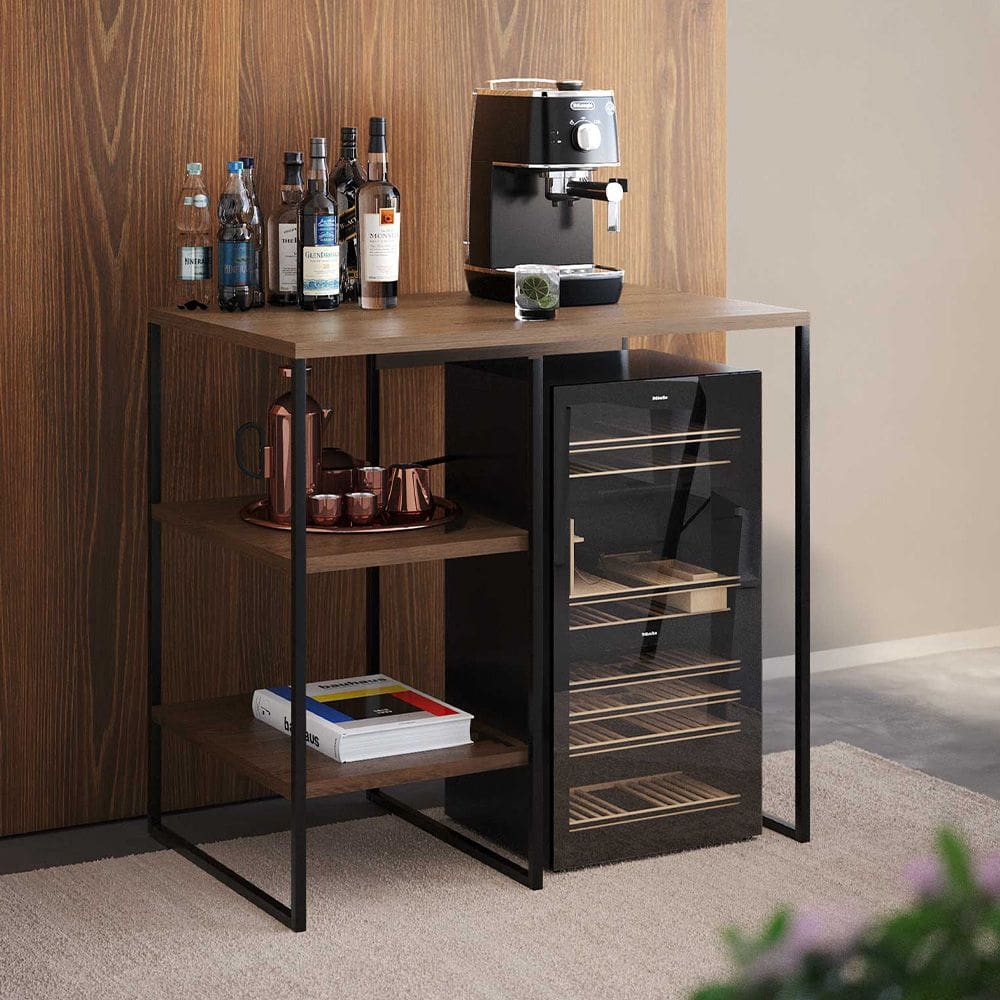 Aparador Adega Bar Industrial Bourbon 80cm em Aço para Barzinho Sala e Gourmet - Preto/carvalho