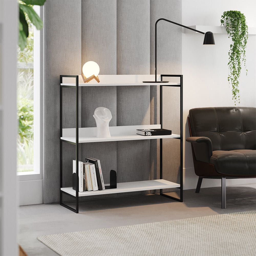 Aparador Console Industrial Córdoba 95cm com 3 Prateleiras para Sala Hall de Entrada - Preto/branco