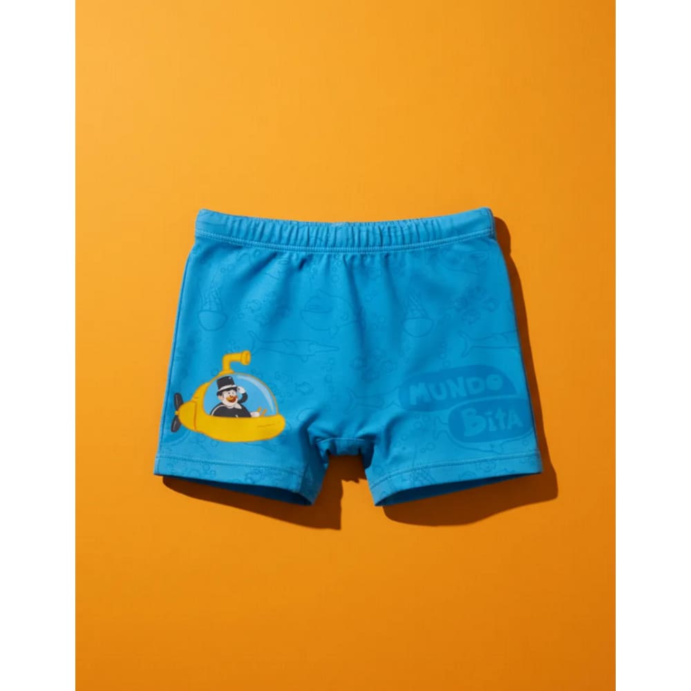 Sunga Boxer Infantil Mundo Bita Azul Forrada