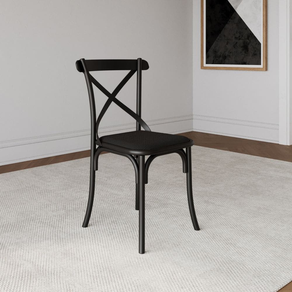 Cadeira de Jantar Katrina em Aço com Assento Corano Preto para Mesa Sala Cozinha - Preto/preto