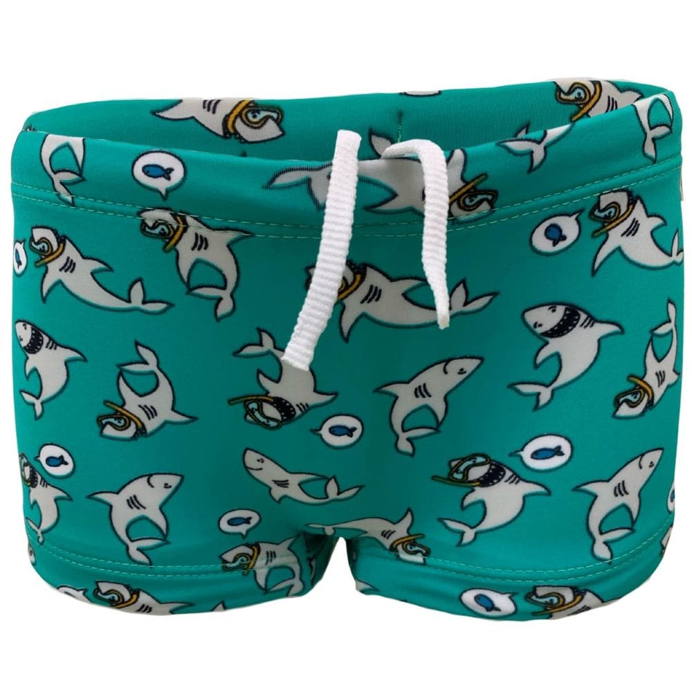 Sunga Boxer Infantil Verde Estampa Tubarão Forrada