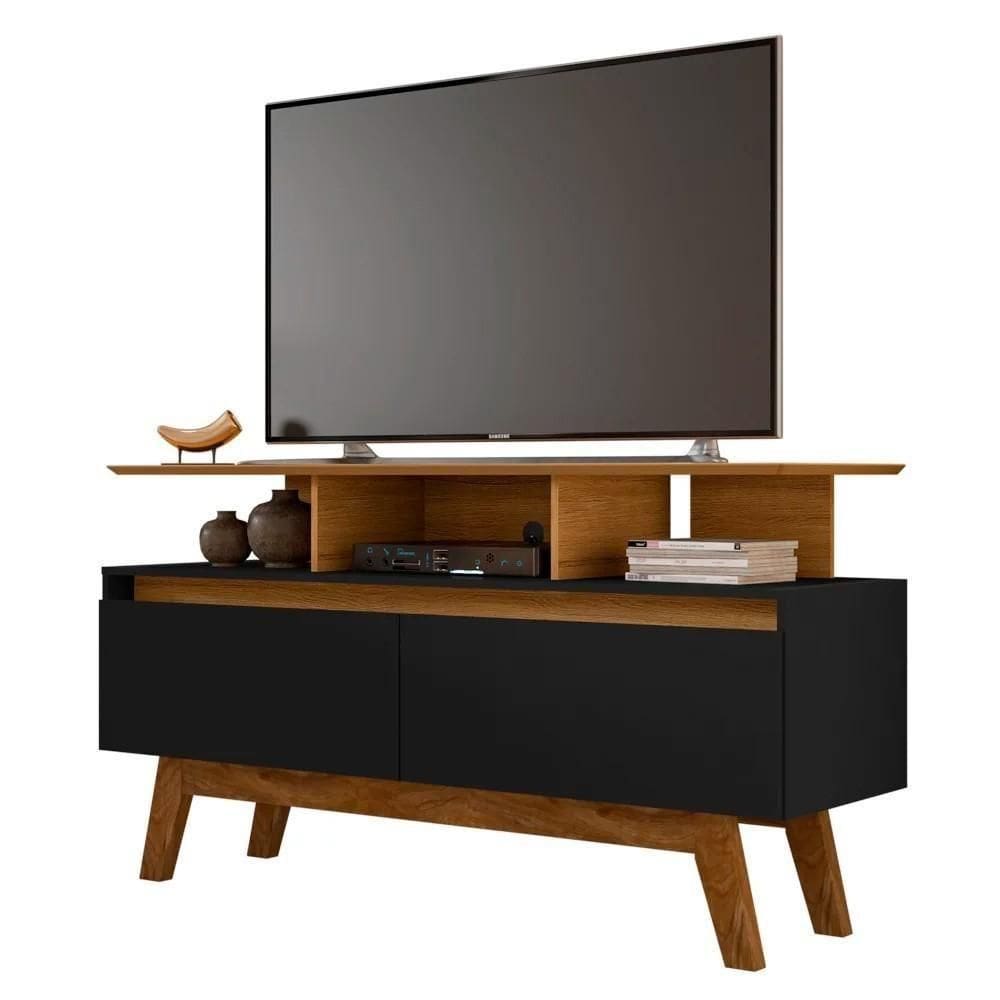 Rack Bancada Para Até 50 Pol. 2 Portas Rubi Cinamomo/preto Fosco - Bechara