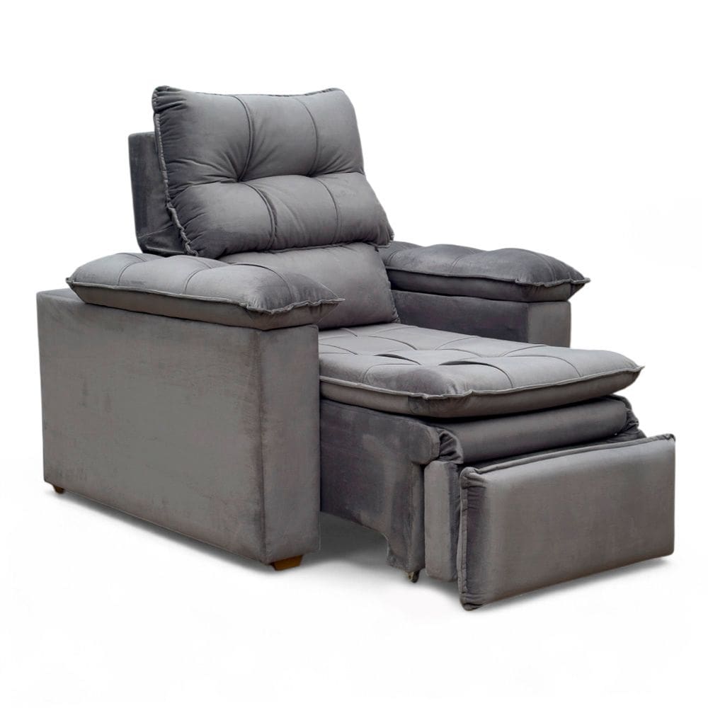 Poltrona do Papai Reclinável Retrátil Bonari Veludo Cinza Grafite - Loja Sheep