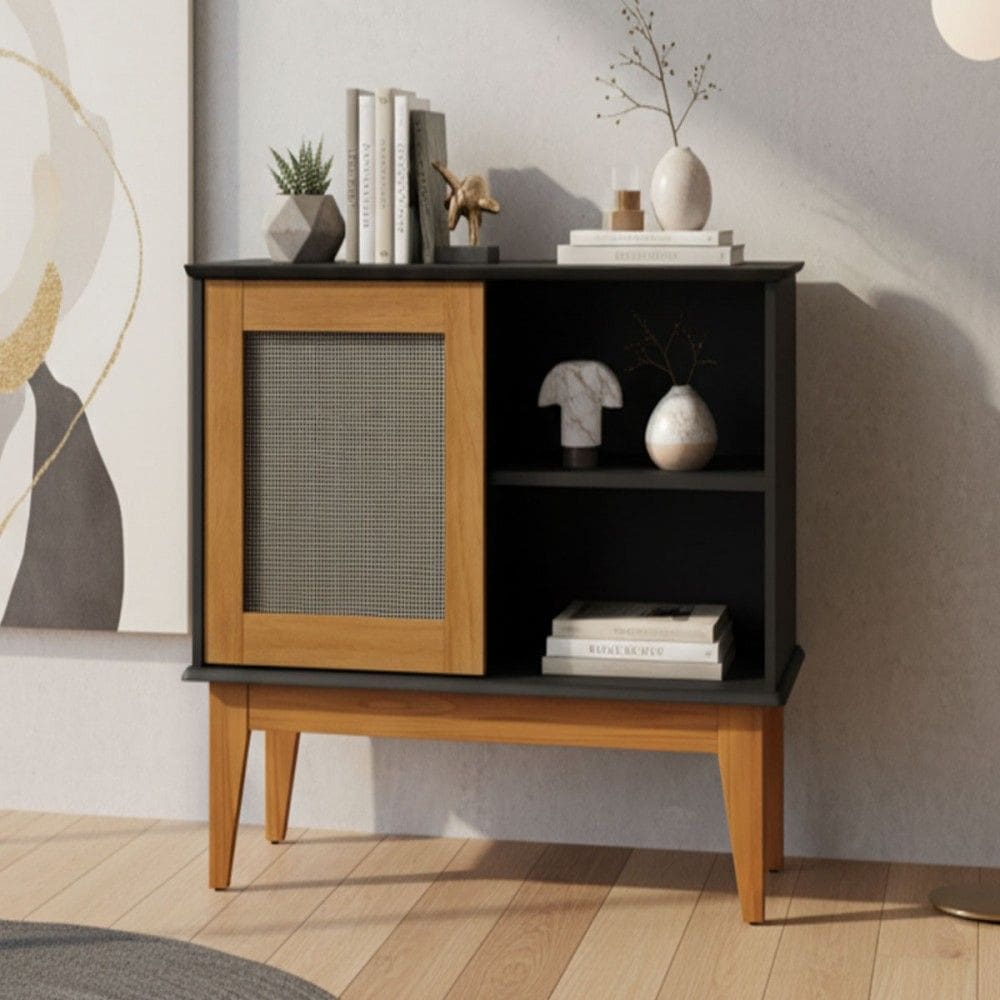 Balcão Buffet Denver 1 Porta 1 Prateleira Preto/Natural - Tebarrot