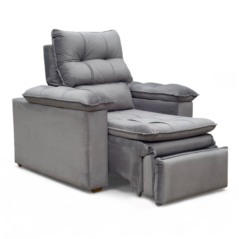 Poltrona do Papai Reclinável Retrátil Bonari Veludo Cinza Prata - Loja Sheep