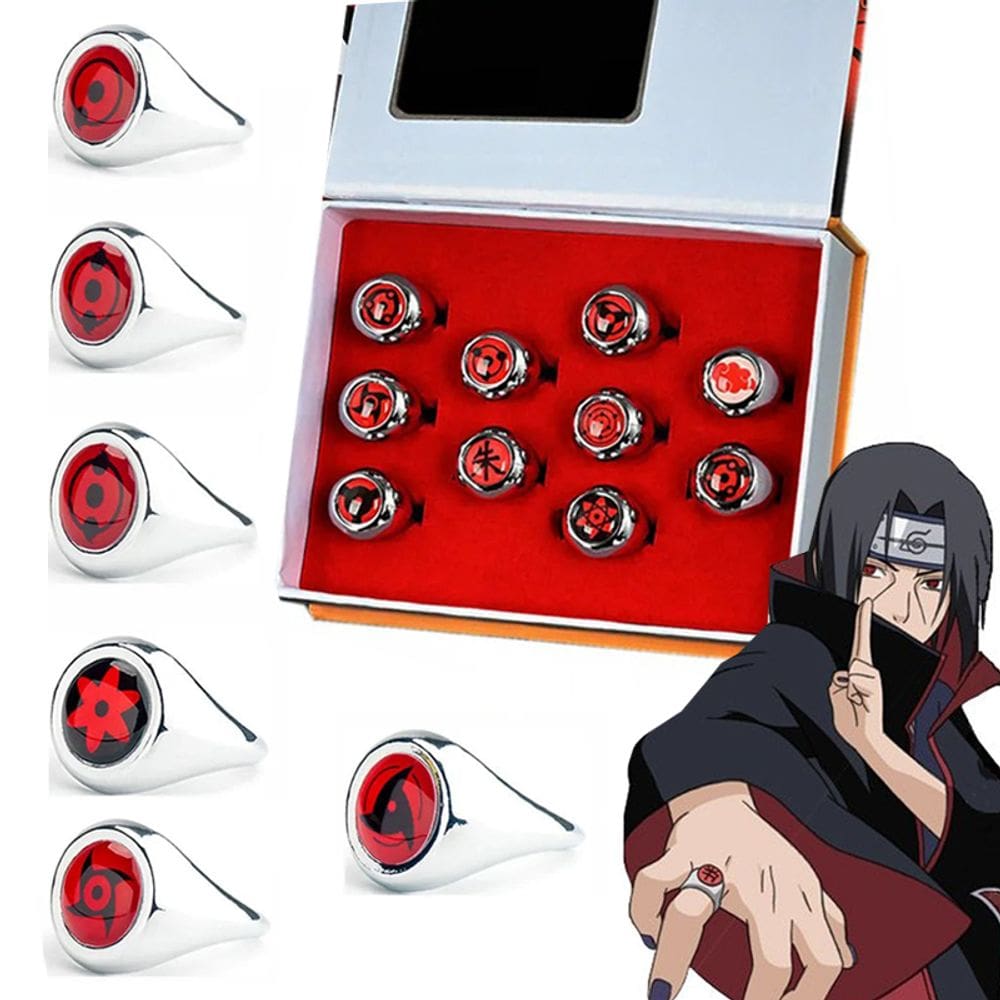 Caixa Anel Naruto Akatsuki Cosplay Itachi Deidara Pain Ajustavel 10Un