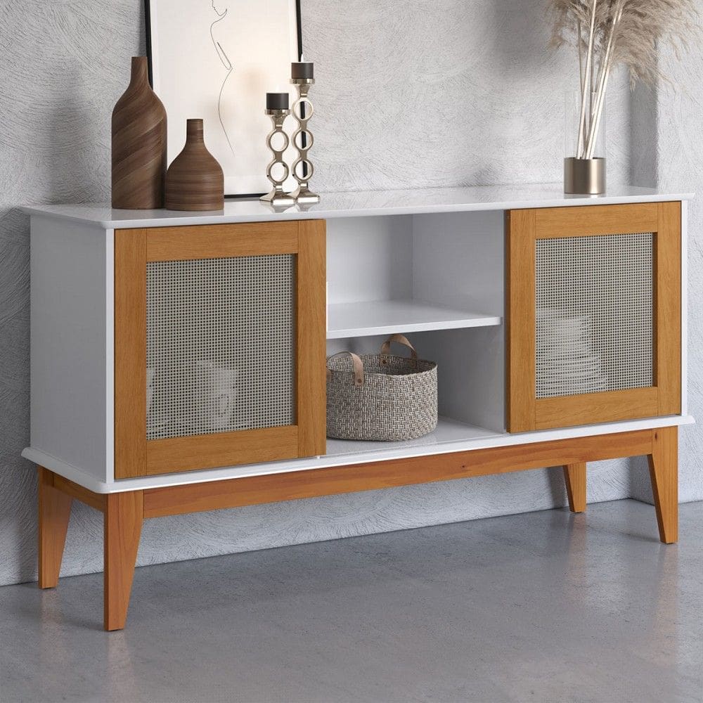 Balcão Buffet Denver 2 Portas 1 Prateleira Branco/Natural - Tebarrot