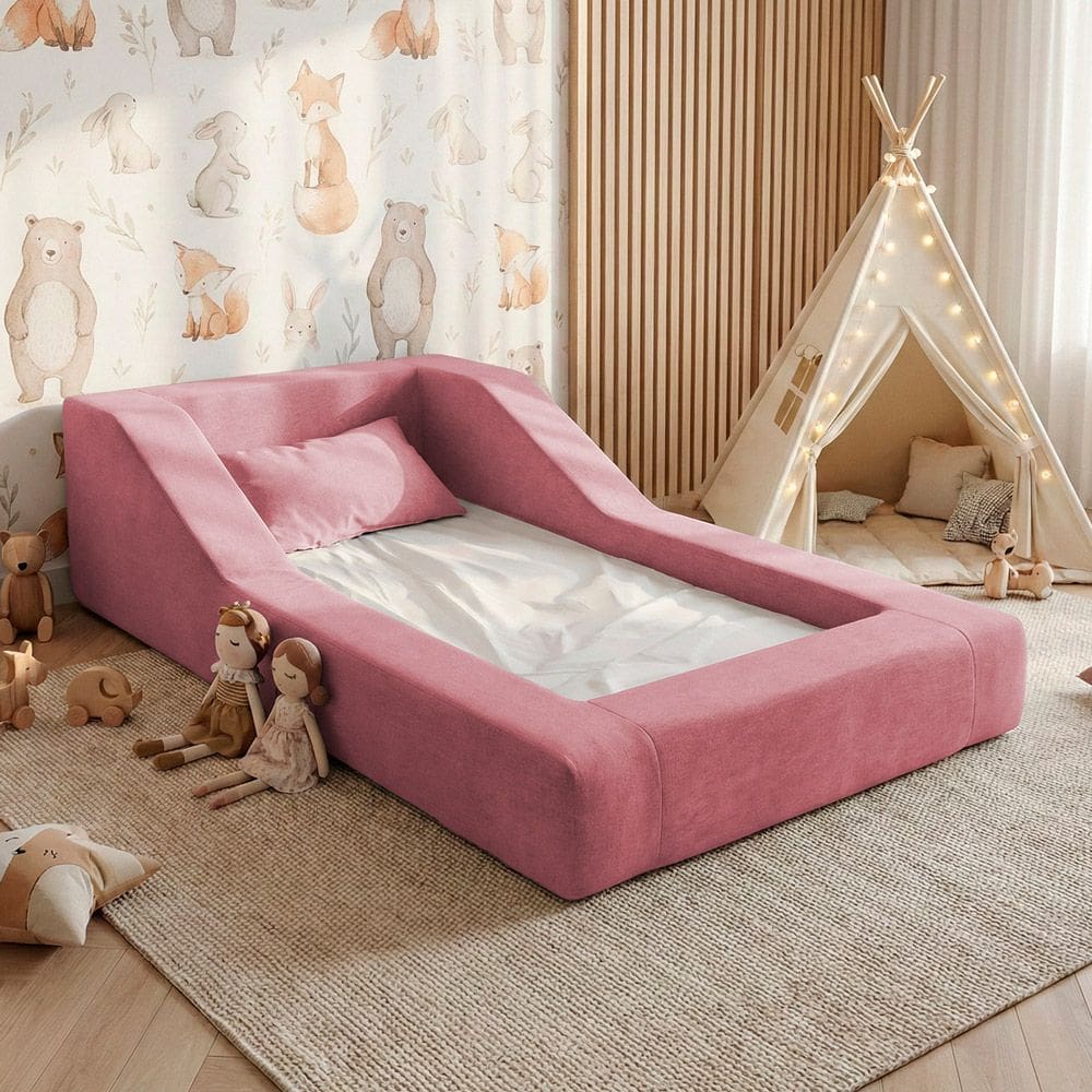 Cama Montessoriana Infantil Noah 100% Espuma com Colchão Bouclê Rosa - Desk Design