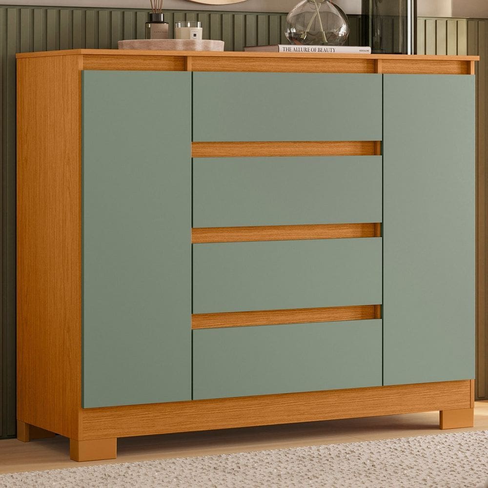 Cômoda Sapateira 4 Gavetas e 2 Portas Atena Cinamomo / Sálvia